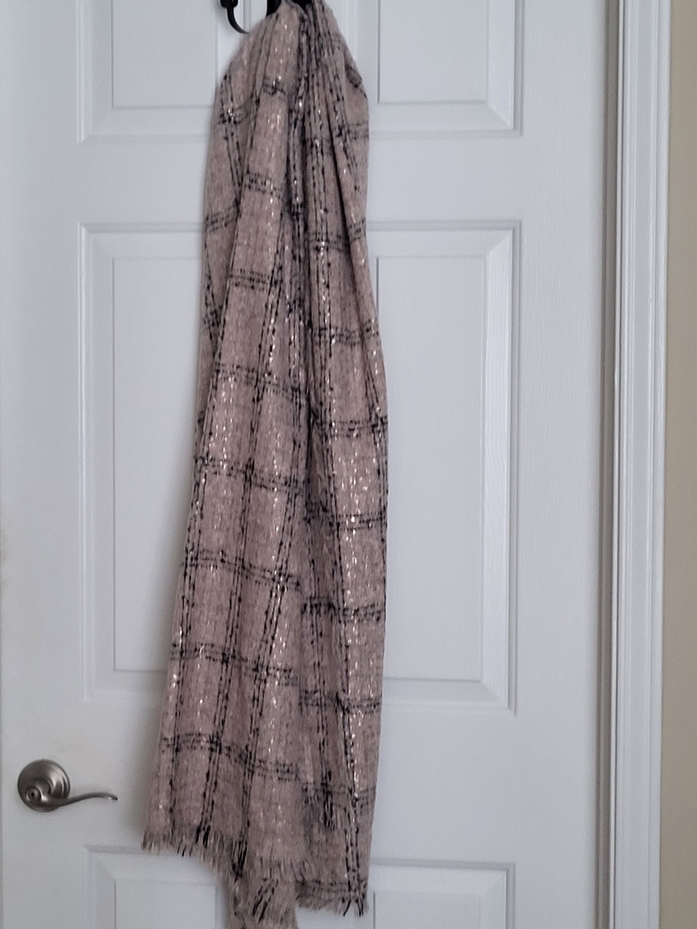 Blush Pink Plaid Sparkly Scarf